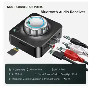 Adaptador Bluetooth 5.0 para equipos de musica , reproductora + 3.5 jack  + RCA + Control volumen + cambio de pista + play pause + rx miniatura 3